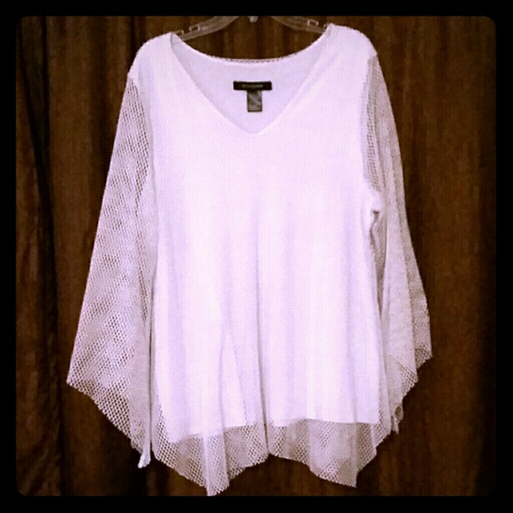 Ashley Stewart Tops - Ashley Stewart, White Mesh Tunic Shirt, Size 18/20